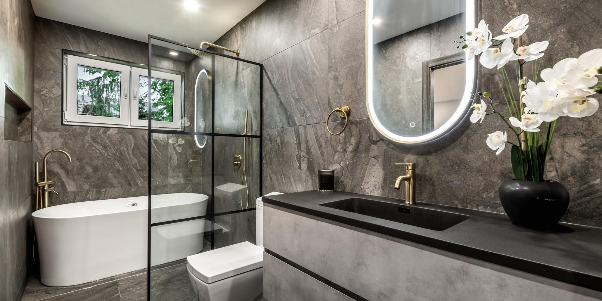 Bespoke fitted bathroom with freestanding bath