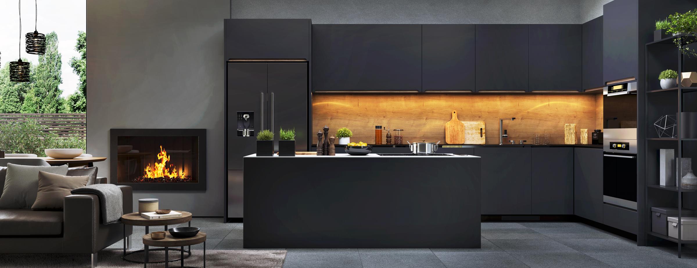 Kitchen in a dark matt finish