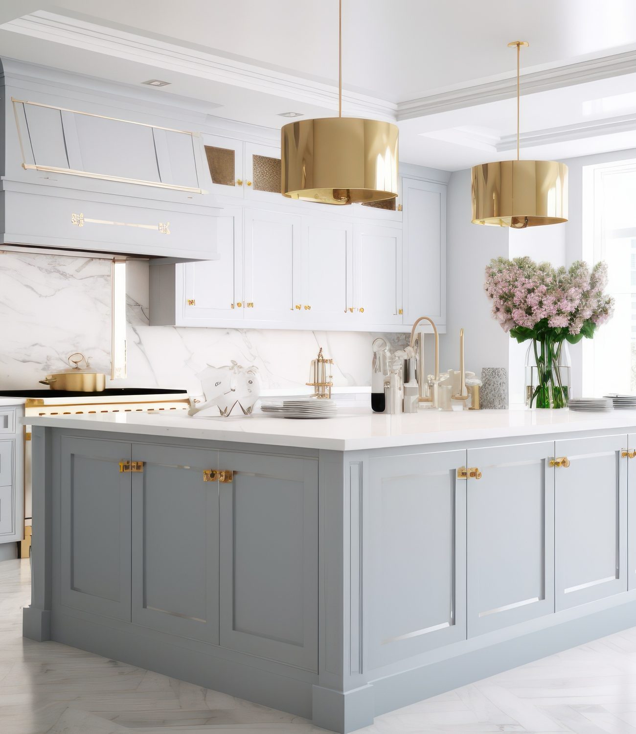 Fitted kitchen with marble worktop
